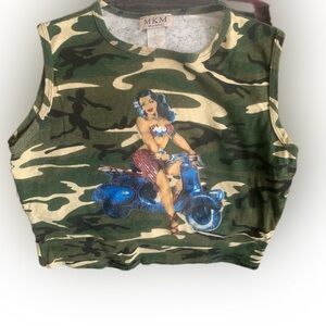 Pre Owned Women's MKM Designs Camo Tank Top Pin Up Sz Lg Classic Americana Vibe
